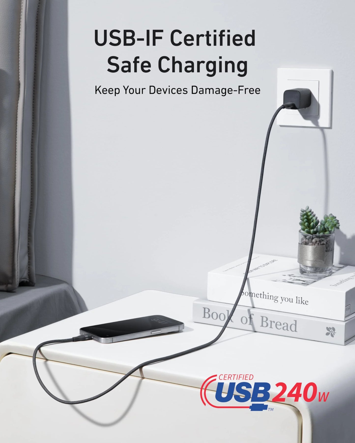 Anker USB-C to USB-C Cable (3 ft  240W, Upcycled-Braided)