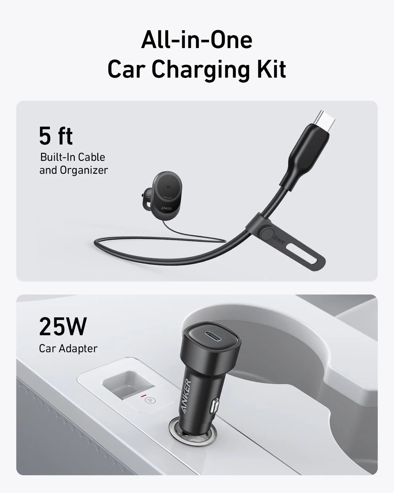 Anker MagGo Wireless Car Charger (Built-In USB-C Cable)