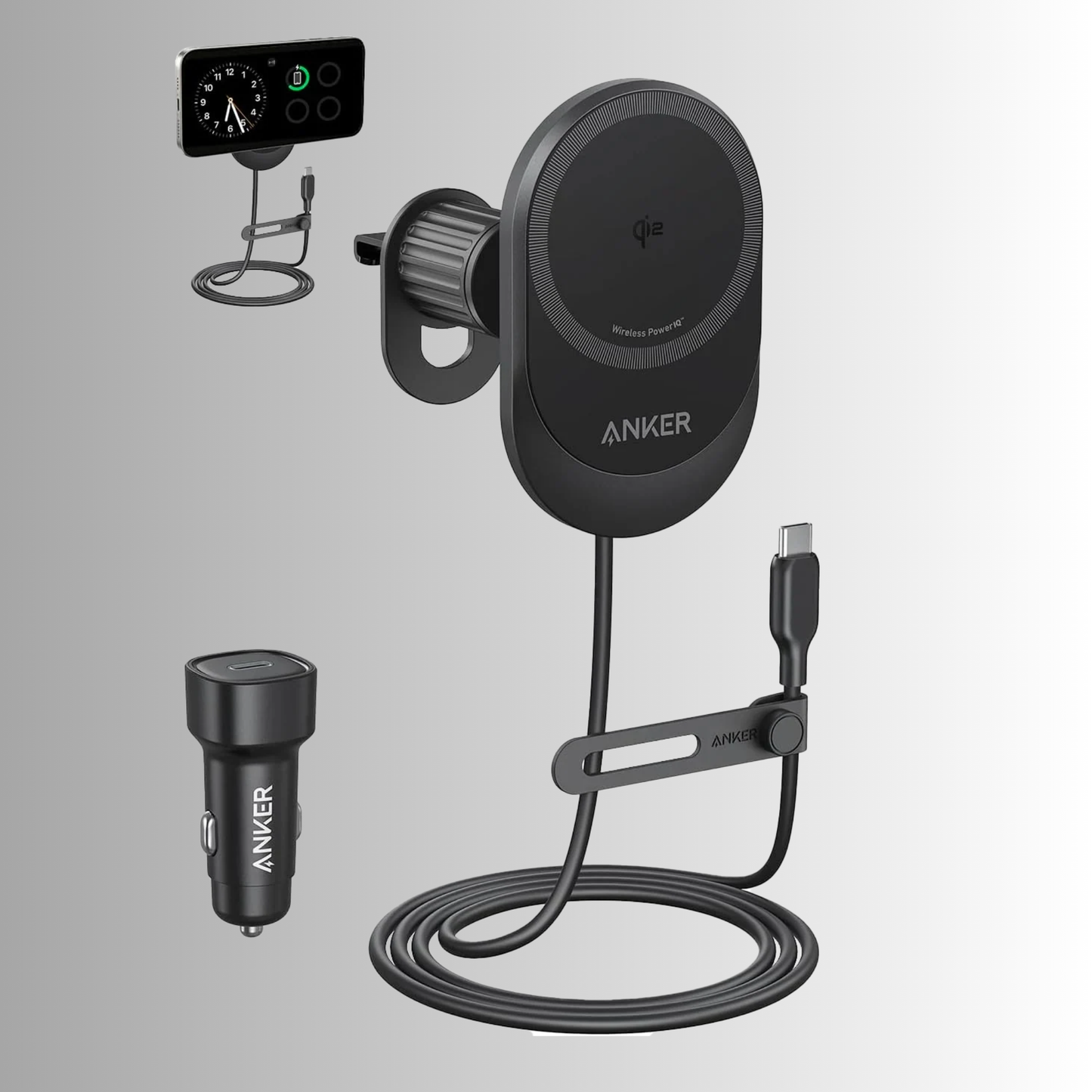 Anker MagGo Wireless Car Charger (Built-In USB-C Cable)