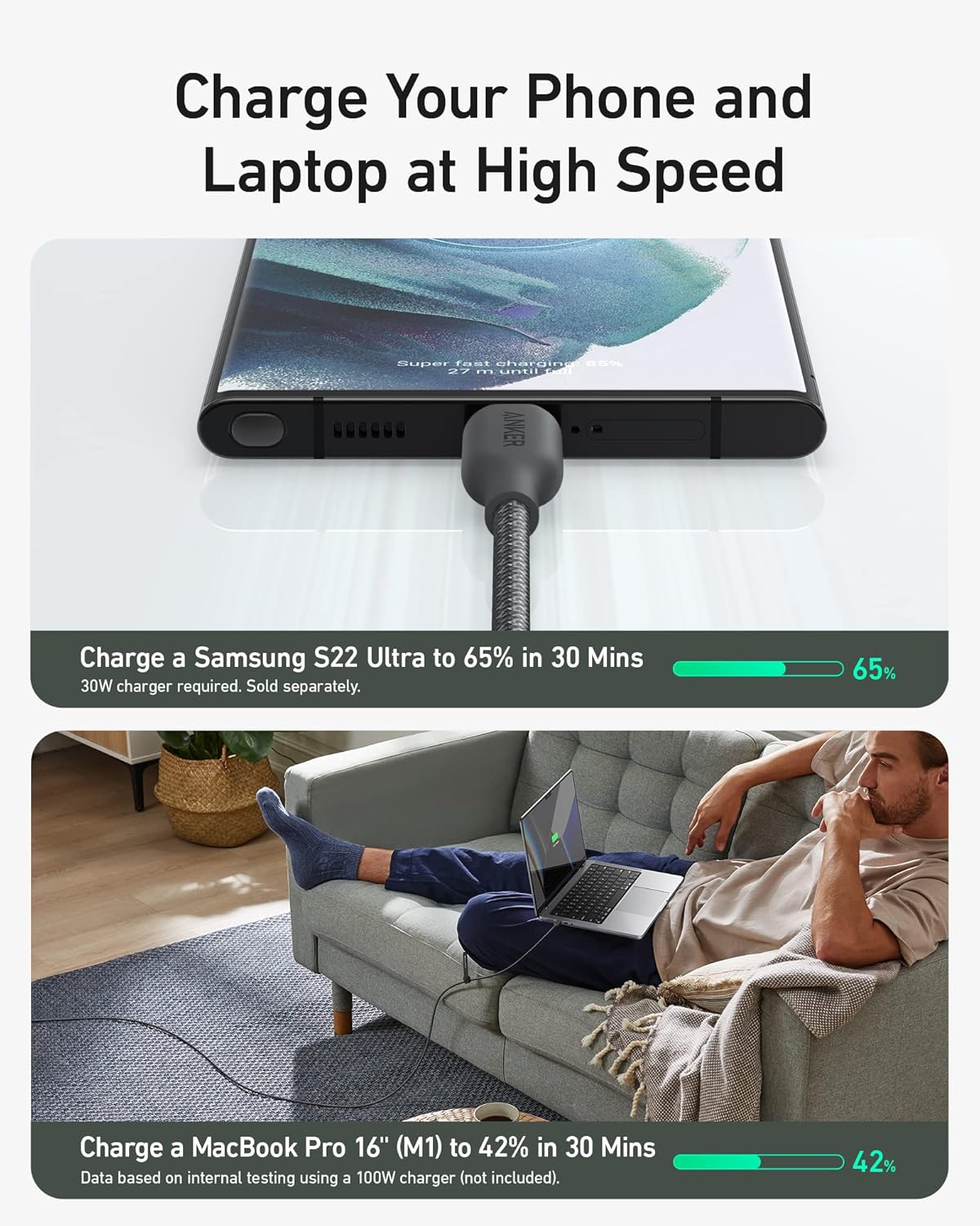 ANKER 544  USB C Cable, 240W Bio-Braided