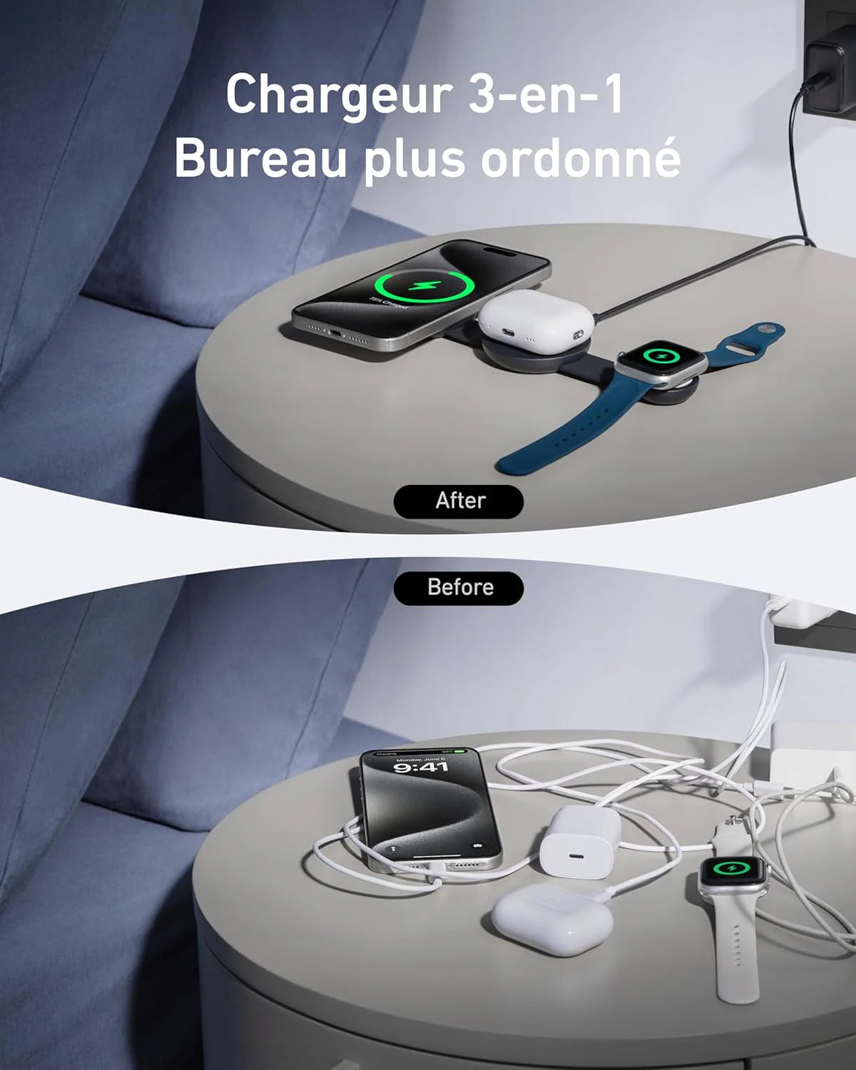 ANKER MAGGO Station de recharge sans fil (3-en-1, Qi2 coussinet pliable)