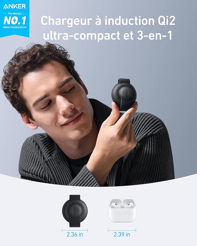 ANKER MAGGO Station de recharge sans fil (3-en-1, Qi2 coussinet pliable)