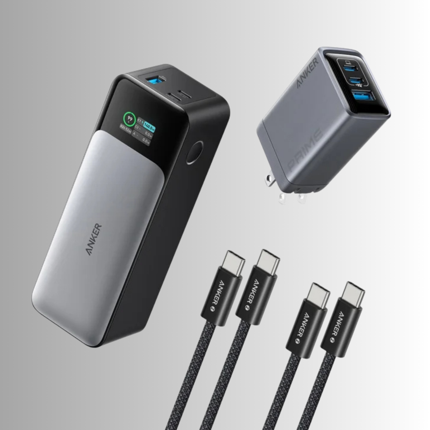 PACK ANKER PRIME (powerbank anker 737 140W + anker prime 100W charger + 2 anker zolo cables)